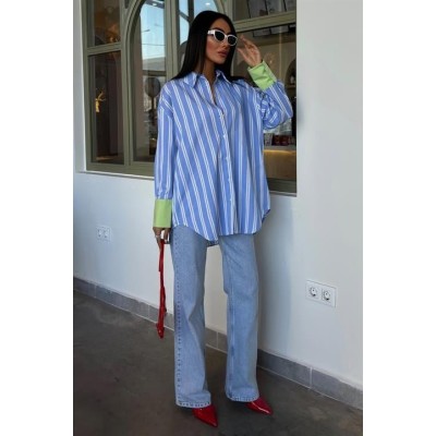 Kolu Manşet Detay Çizgili Oversize Gömlek 3405 Kolu Manşet Detay Çizgili Oversize Gömlek 3405