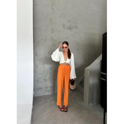 BEL LASTİK DETAYLI MODAL KUMAŞ PANTOLON - Orange BEL LASTİK DETAYLI MODAL KUMAŞ PANTOLON - Orange