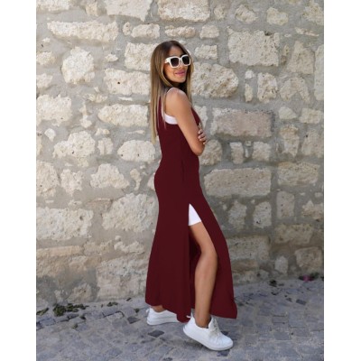 Kadın Yırtmaç Detaylı Viskon Kumaş Maxi Boy Cepli Iç Dahil Ikili Elbise Kadın Yırtmaç Detaylı Viskon Kumaş Maxi Boy Cepli Iç Dahil Ikili Elbise