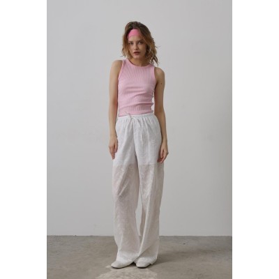 Beli Bağlamalı Brode Pantolon - Beyaz Beli Bağlamalı Brode Pantolon - Beyaz
