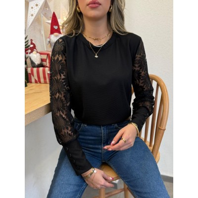Kadın Uzun Kollu Bisiklet Yaka Kolları çiçekli Waffle Bluz Kadın Uzun Kollu Bisiklet Yaka Kolları çiçekli Waffle Bluz