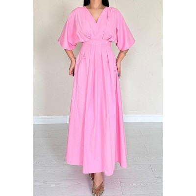 Pembe Pileli Uzun Elbise Pembe Pileli Uzun Elbise