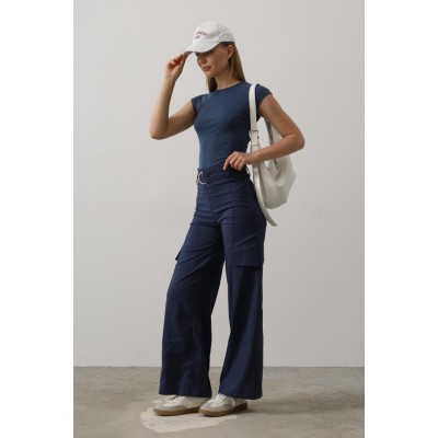 Kemerli Cargo Pantolon - İndigo Kemerli Cargo Pantolon - İndigo