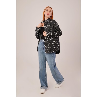 Eskitme Görünümlü Denim Siyah Gömlek Eskitme Görünümlü Denim Siyah Gömlek