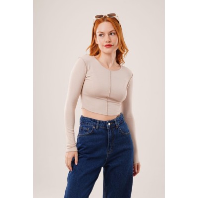Ters Dikişli Basic Krem Body Bluz Ters Dikişli Basic Krem Body Bluz