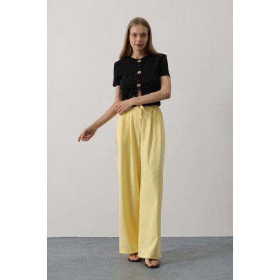 Pileli Bağcıklı Oversize Pantolon - Sarı Pileli Bağcıklı Oversize Pantolon - Sarı