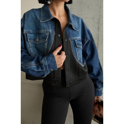 Siyah Denim Scuba Garnili Ceket Siyah Denim Scuba Garnili Ceket