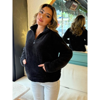 Kadın Uzun Kollu önden Fermuarlı Cepli Peluş Sweat Kadın Uzun Kollu önden Fermuarlı Cepli Peluş Sweat
