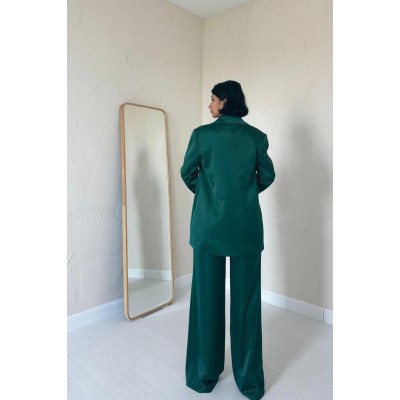 Zümrüt Saten Ceket Ve Pantolon Takım Zümrüt Saten Ceket Ve Pantolon Takım