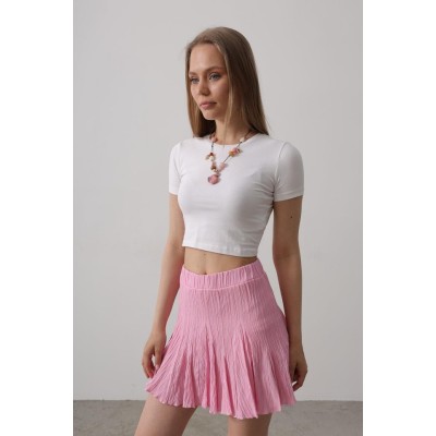 Beli Lastikli Mini Etek - Pembe Beli Lastikli Mini Etek - Pembe