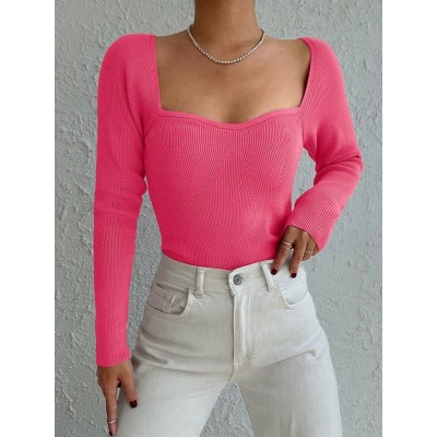 Kadın Pembe Dekolteli Kare Yaka Triko Bluz 2042 Kadın Pembe Dekolteli Kare Yaka Triko Bluz 2042