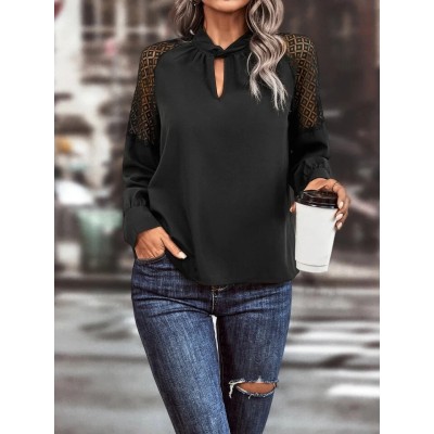 Kadın Uzun Kollu Anahtar Deliği Yaka Reglan Kol Dantel Detaylı Ithal Krep Bluz Kadın Uzun Kollu Anahtar Deliği Yaka Reglan Kol Dantel Detaylı Ithal Krep Bluz