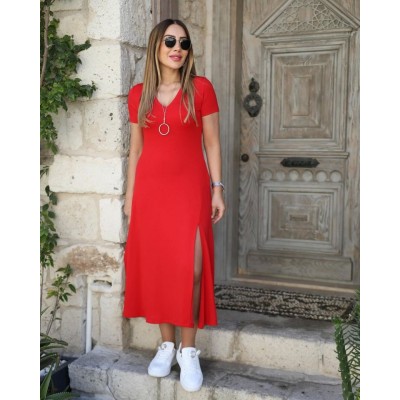 Kadın Kısa Kollu V Yaka Maxi Boy Elbise 124 Cm Kadın Kısa Kollu V Yaka Maxi Boy Elbise 124 Cm