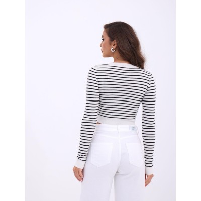 42211 TRİKO ÇİZGİLİ CROP-EKRU-SİYAH 42211 TRİKO ÇİZGİLİ CROP-EKRU-SİYAH
