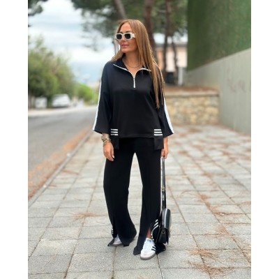 Kadın Polo Yaka Paça Yırtmaçlı Ribanalı İkili Takım Kadın Polo Yaka Paça Yırtmaçlı Ribanalı İkili Takım