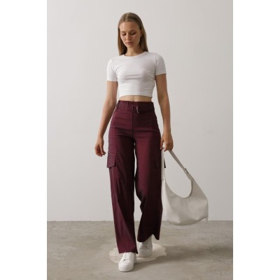 Kemerli Cargo Pantolon - Bordo Kemerli Cargo Pantolon - Bordo