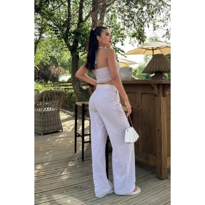 Vesna Keten Çizgili Crop Takım 9806-0025 Vesna Keten Çizgili Crop Takım 9806-0025