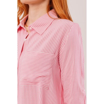 Tek Cep Çizgili Pembe Kısa Gömlek Tek Cep Çizgili Pembe Kısa Gömlek