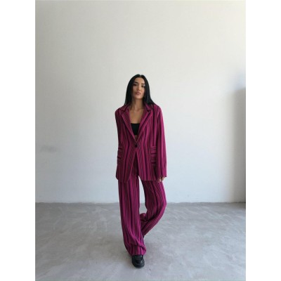 OTTOMAN ÇİZGİLİ CEKET-PANTOLON TK - Fuşya OTTOMAN ÇİZGİLİ CEKET-PANTOLON TK - Fuşya