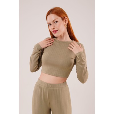 Fitilli Bluz Ve Pantolon Yeşil İkili Takım Fitilli Bluz Ve Pantolon Yeşil İkili Takım