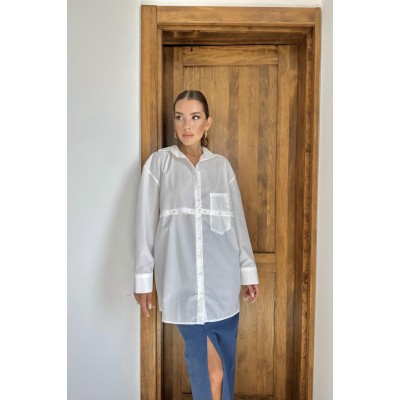 Beyaz Beli Ayrılabilen Poplin Gömlek Beyaz Beli Ayrılabilen Poplin Gömlek