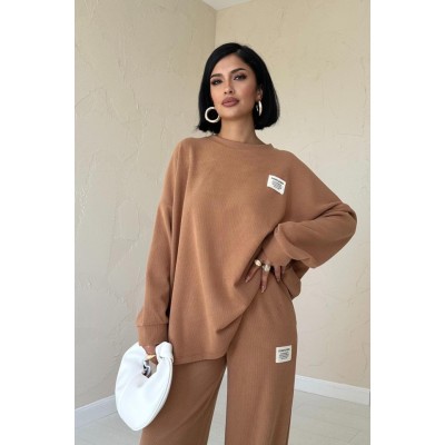 Camel Klasik Fitilli Kazak Ve Pantolon Takım Camel Klasik Fitilli Kazak Ve Pantolon Takım