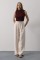 Pileli Bağcıklı Oversize Pantolon - Bej Pileli Bağcıklı Oversize Pantolon - Bej