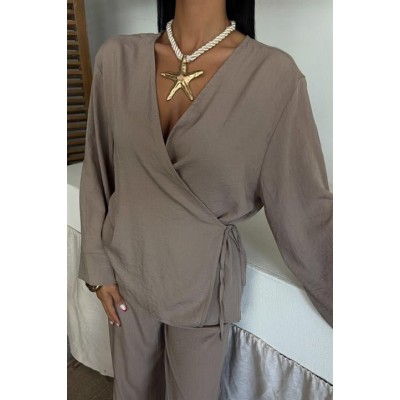 Kruvaze Model Klasik Pantolonlu Çupra Keten Takım 10191 Kruvaze Model Klasik Pantolonlu Çupra Keten Takım 10191