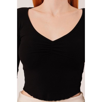 Geniş Yaka Siyah Basic Body Bluz Geniş Yaka Siyah Basic Body Bluz