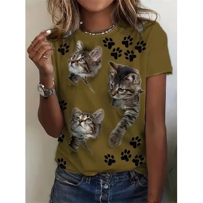 Kadın Kısa Kollu Kedi Ve Pati Baskılı Süprem T-shirt Kadın Kısa Kollu Kedi Ve Pati Baskılı Süprem T-shirt