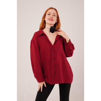 Basic Oversize Bordo Gömlek Basic Oversize Bordo Gömlek