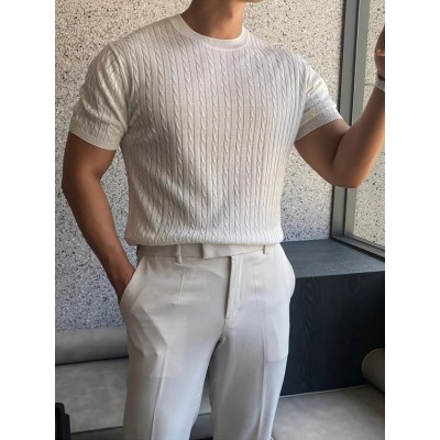 Erkek Kısa Kollu Bisiklet Yaka Triko Bluz