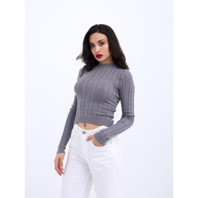 42491 TRİKO SAÇ ÖRGÜ CROP KAZAK-GRİ 42491 TRİKO SAÇ ÖRGÜ CROP KAZAK-GRİ