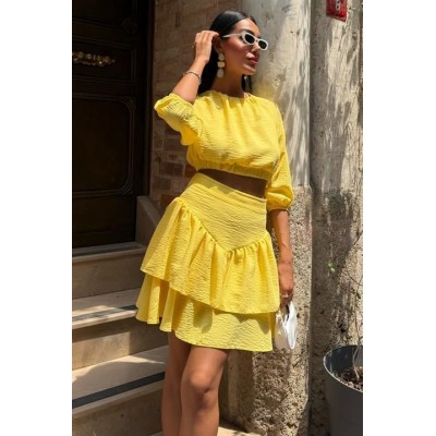 Crop Bluz Ve Kat Kat Etekli Takım 10207 Crop Bluz Ve Kat Kat Etekli Takım 10207