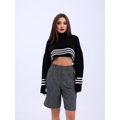 43241 TRİKO ÇİZGİLİ BALIKÇI CROP-SİYAH-EKRU 43241 TRİKO ÇİZGİLİ BALIKÇI CROP-SİYAH-EKRU