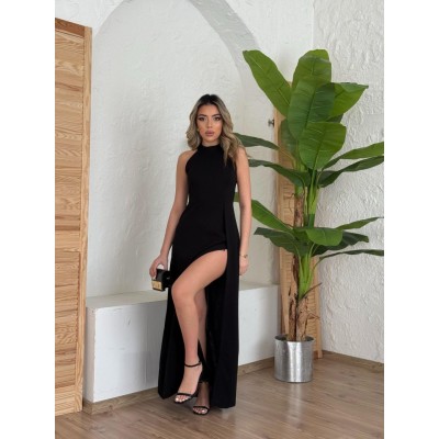 Kadın Halter Yaka Derin Yırtmaç Detaylı Tam Boy Ithal Krep Abiye Elbise Kadın Halter Yaka Derin Yırtmaç Detaylı Tam Boy Ithal Krep Abiye Elbise