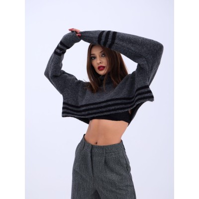 43241 TRİKO ÇİZGİLİ BALIKÇI CROP-SİYAH-EKRU 43241 TRİKO ÇİZGİLİ BALIKÇI CROP-SİYAH-EKRU
