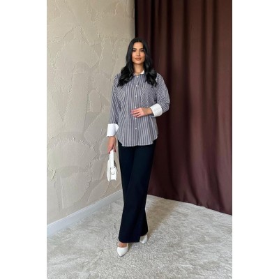 Siyah Çizgili Poplin Uzun Kol Gömlek Siyah Çizgili Poplin Uzun Kol Gömlek