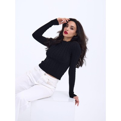 42491 TRİKO SAÇ ÖRGÜ CROP KAZAK-SİYAH 42491 TRİKO SAÇ ÖRGÜ CROP KAZAK-SİYAH