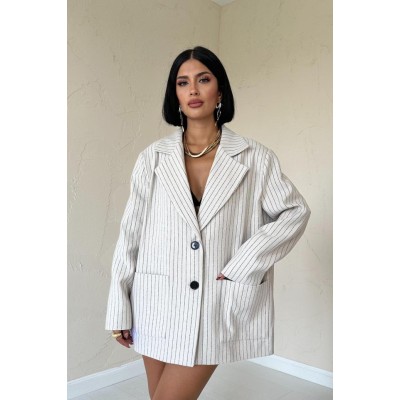 Bej Çizgili Oversize Ceket Bej Çizgili Oversize Ceket