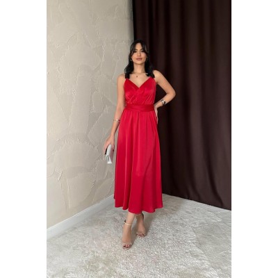 Kırmızı Taş Askılı Prenses Elbise Kırmızı Taş Askılı Prenses Elbise