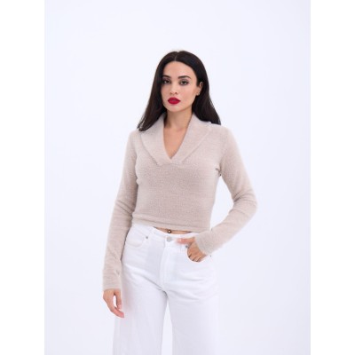 42531 TRİKO SİMLİ YAKALI CROP-TAŞ 42531 TRİKO SİMLİ YAKALI CROP-TAŞ