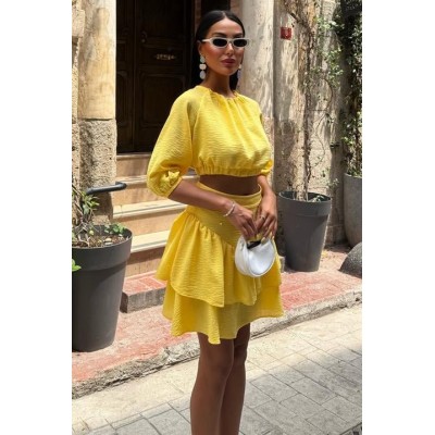 Crop Bluz Ve Kat Kat Etekli Takım 10207 Crop Bluz Ve Kat Kat Etekli Takım 10207
