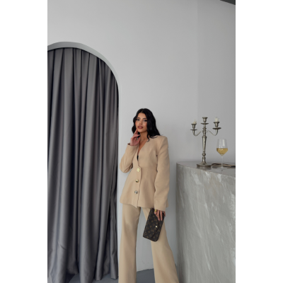 TASARIM CEKET-PANTOLON TAKIM METAL DÜĞME DETAYLI - Bej TASARIM CEKET-PANTOLON TAKIM METAL DÜĞME DETAYLI - Bej