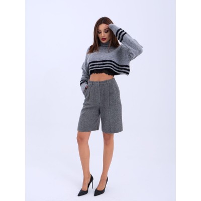 43241 TRİKO ÇİZGİLİ BALIKÇI CROP-GRİ-SİYAH 43241 TRİKO ÇİZGİLİ BALIKÇI CROP-GRİ-SİYAH