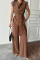 TENCEL MODAL KOLSUZ BLUZ KAPALI CEP DETAYLI DÖKÜMLÜ - PANTOLON TAKIM - Kahverengi TENCEL MODAL KOLSUZ BLUZ KAPALI CEP DETAYLI DÖKÜMLÜ - PANTOLON TAKIM - Kahverengi