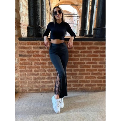Kadın Dantel Eklemeli Ispanyol Paça Scuba Tayt Pantalon Kadın Dantel Eklemeli Ispanyol Paça Scuba Tayt Pantalon