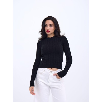 42491 TRİKO SAÇ ÖRGÜ CROP KAZAK-SİYAH 42491 TRİKO SAÇ ÖRGÜ CROP KAZAK-SİYAH