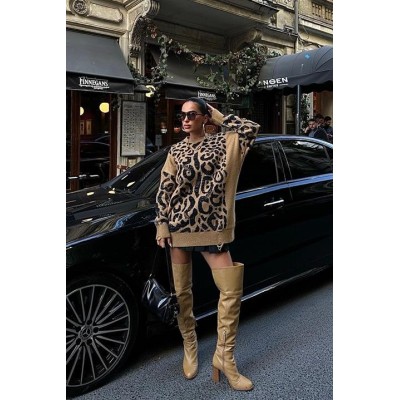 Leopar Desenli Yırtık Detaylı Kazak 1344 Leopar Desenli Yırtık Detaylı Kazak 1344