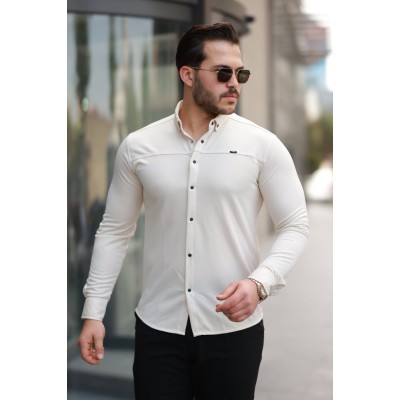 Erkek çıtçıt Düğmeli Dikiş Detaylı Uzun Kollu Gömlek